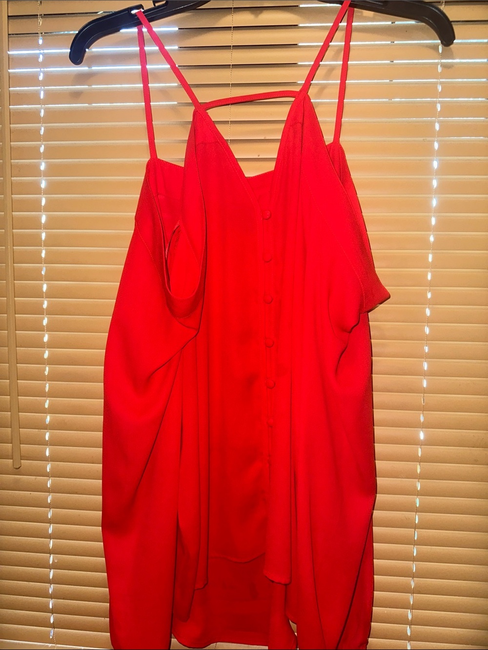 Express Vibrant Red Spaghetti Strap Button-Front Dress